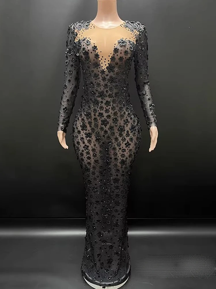 High quality hot stamping decal sexy elastic mesh dress 2025 new fashion custom women's clothing