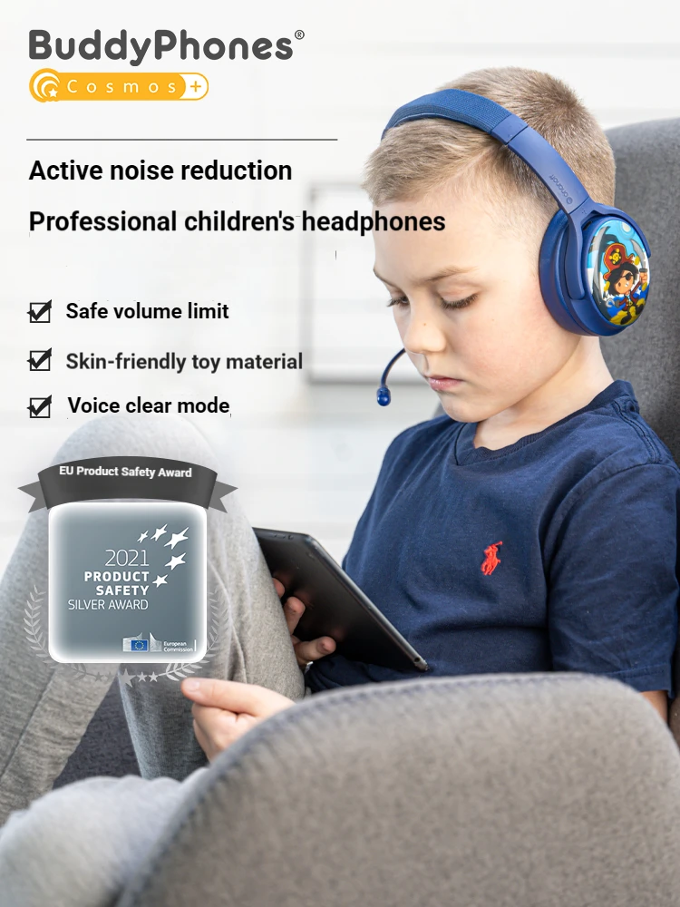 

BuddyPhones Cosmos Kids Headphones with Built-in Microphone Safe Volume Control Active Noise Cancellation