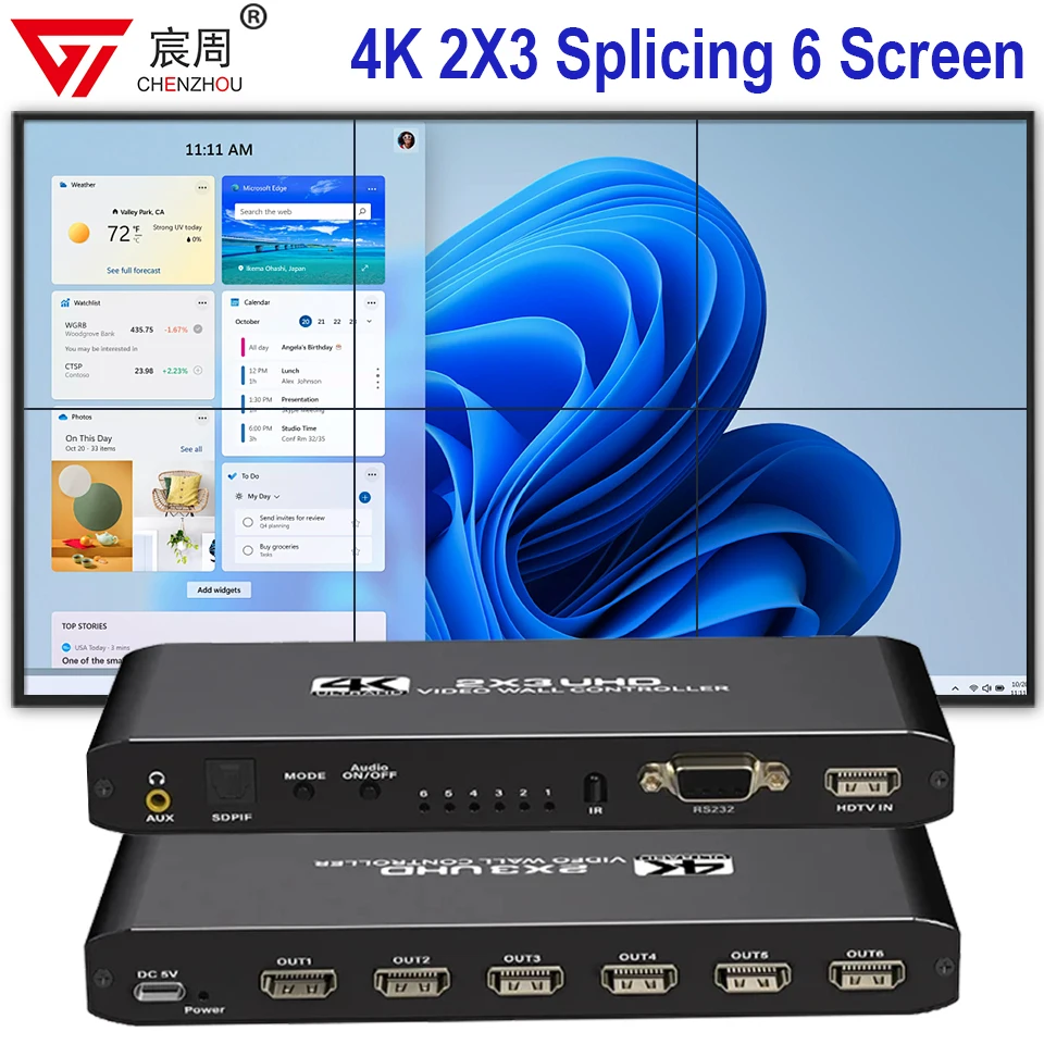 4K Video Wall Controller 2x3 HDMI TV Wall Processor 2x3 2x2 3x2 6 Screen Video Stitching Processor Splicer with Audio Extraction