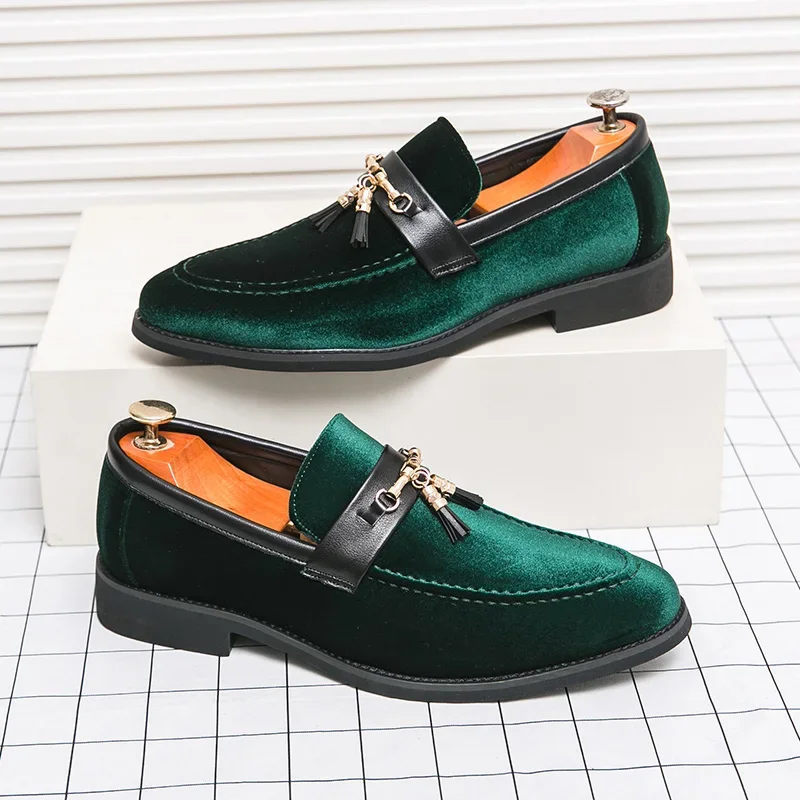 Blue Luxury Suede Leather Tassel Party Busniess Shoes Men's Leisure Dress Loafers Fashion Night Club Wedding Shoes 2024