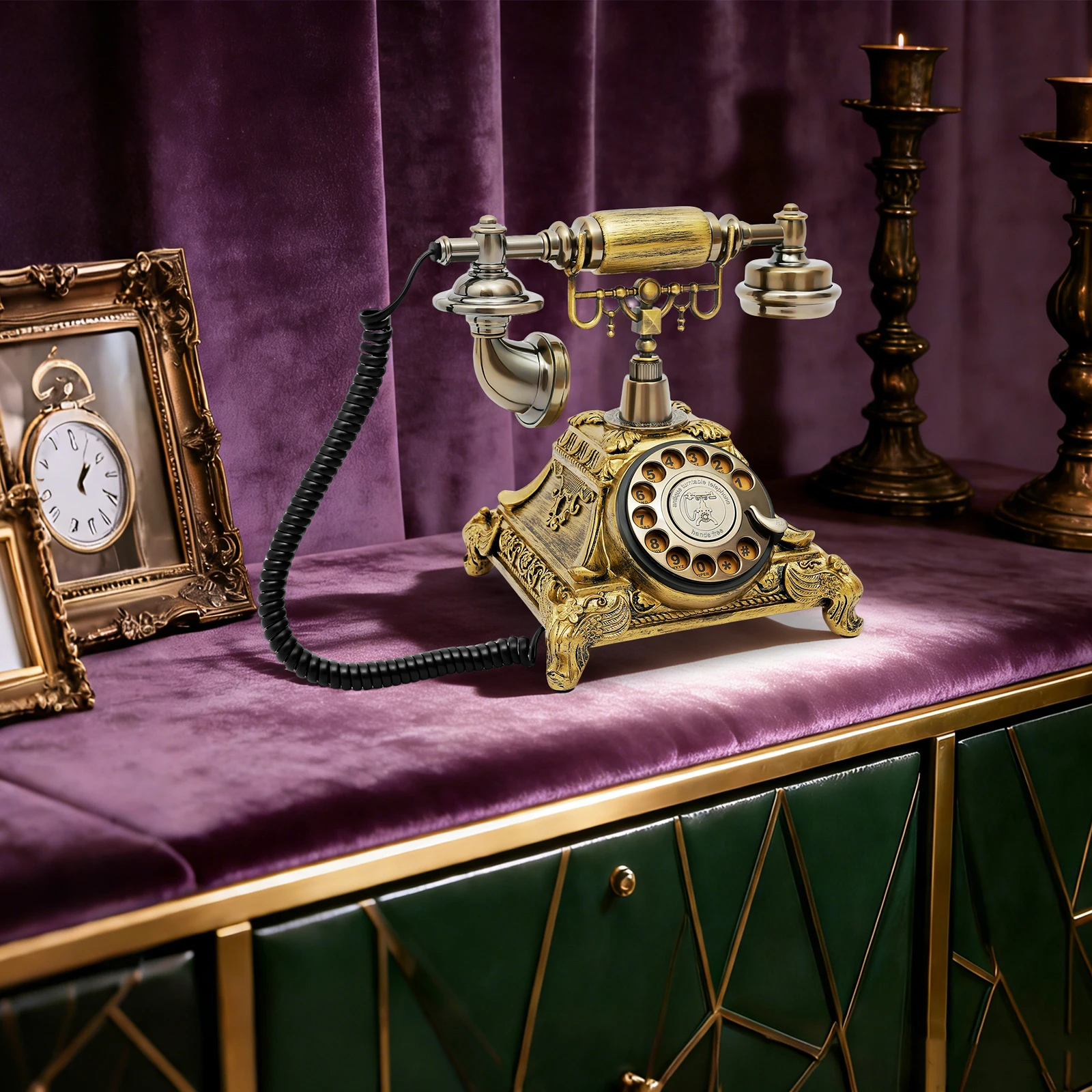 Vintage Rotary Dial Telephone Retro Landline Corded Classic Old-Fashioned Style Decorative Phone Perfect for Home Cafe Hotel