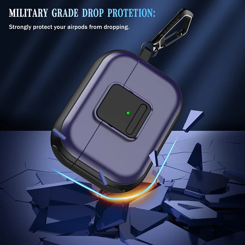 حافظة صلبة مغناطيسية واقية بقفل آمن ، غطاء مع سلسلة مفاتيح لأجهزة Airpods Pro 2 و 2nd و 1st