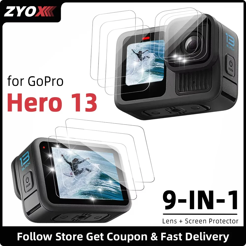 9H Hardness Glass for GoPro Hero 13 Screen + Lens Protector Clear Ultra-HD Tempered Glass Anti-scratch Film Accessories