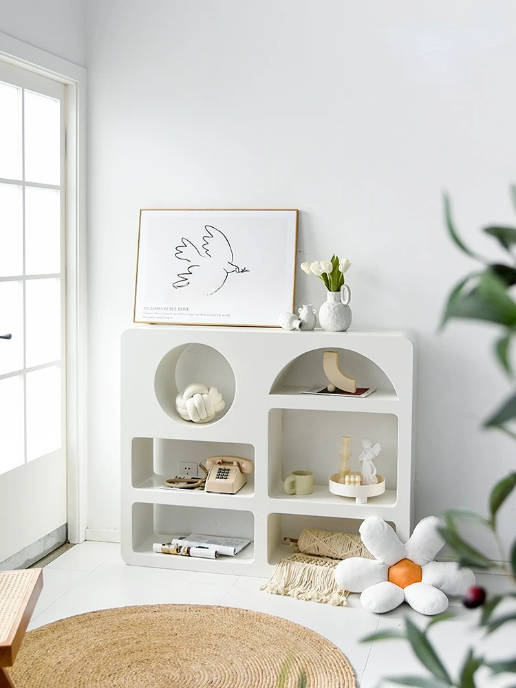 Bookshelf and Storage Shelf Floor White Ins Nordic Living Room Vertical Decoration Display Cave Cabinet