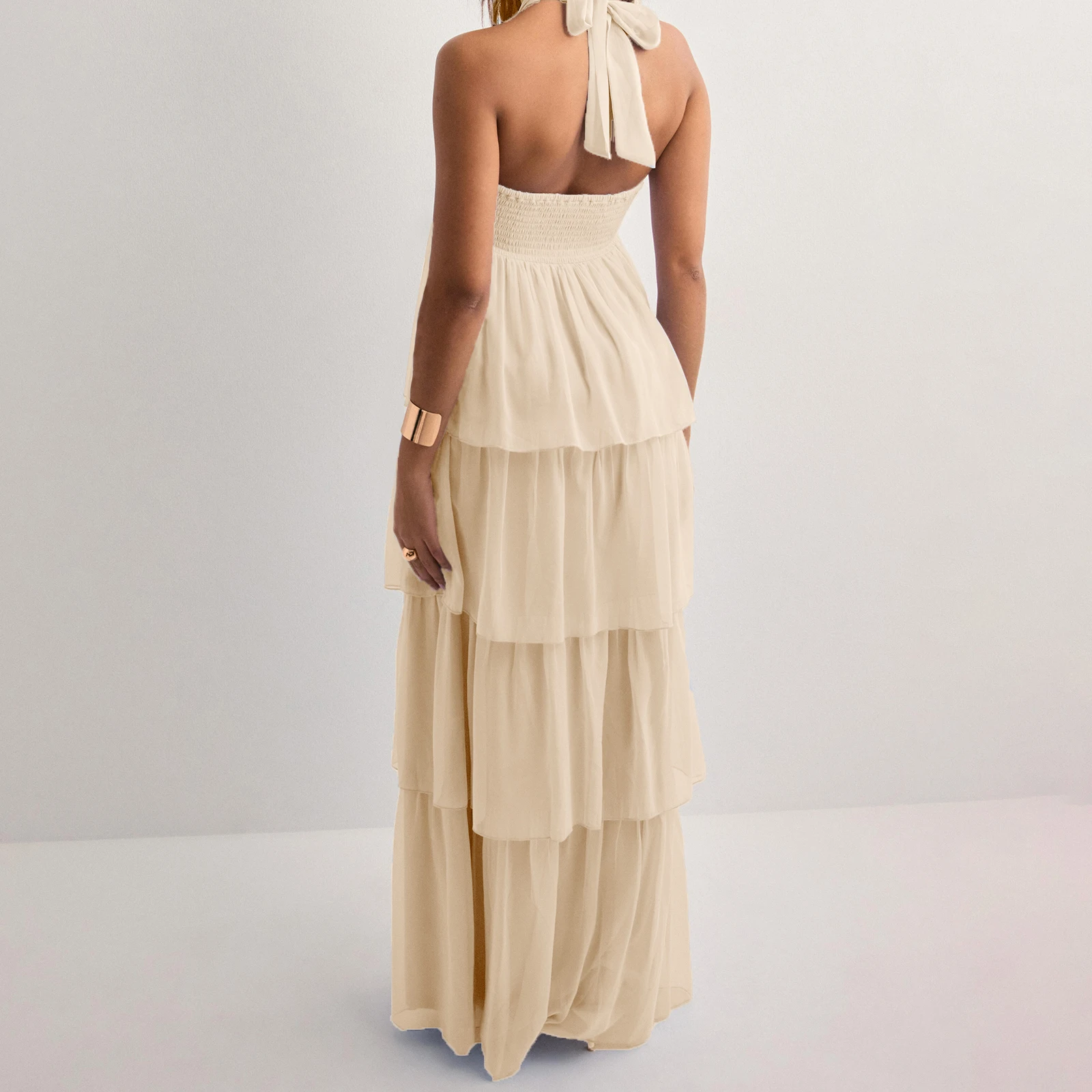 ผู้หญิงสีทึบชุดราตรียาวแฟชั่นแขนกุดฉัตร Hem ฤดูร้อน Holiday Beach Dresses