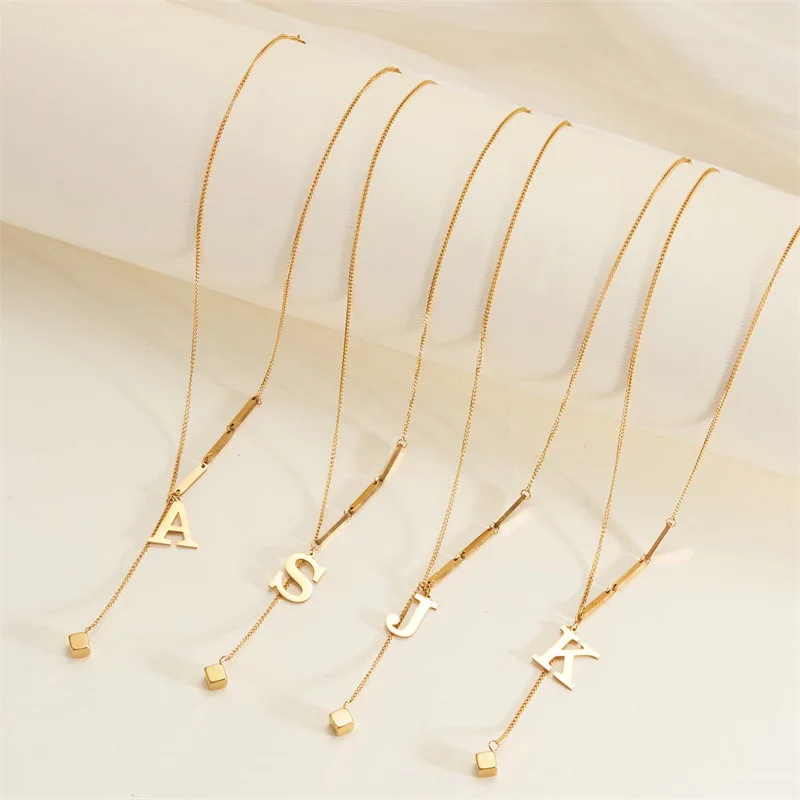 

Stainless Steel A-Z Letter Necklace for Women Initial Letter Cubic Pendant Tassel Sweater Chain Gold Color Necklace Jewelry