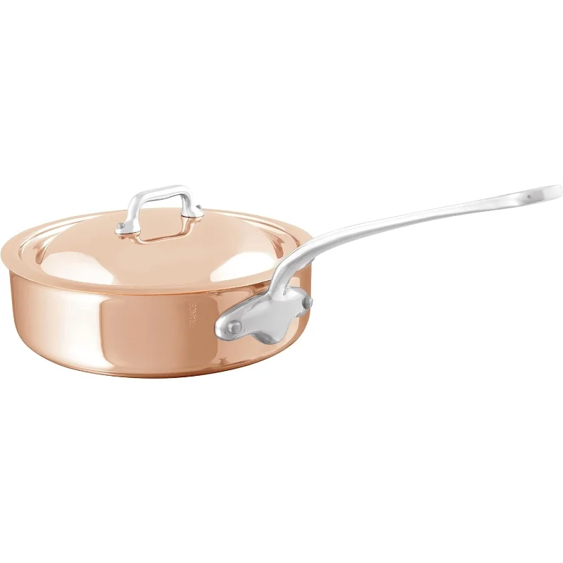 

M’6S 6-Ply Polished Copper & Stainless Steel Saute Pan With Lid, And Cast Stainless Steel Handle, Suitable For All Types