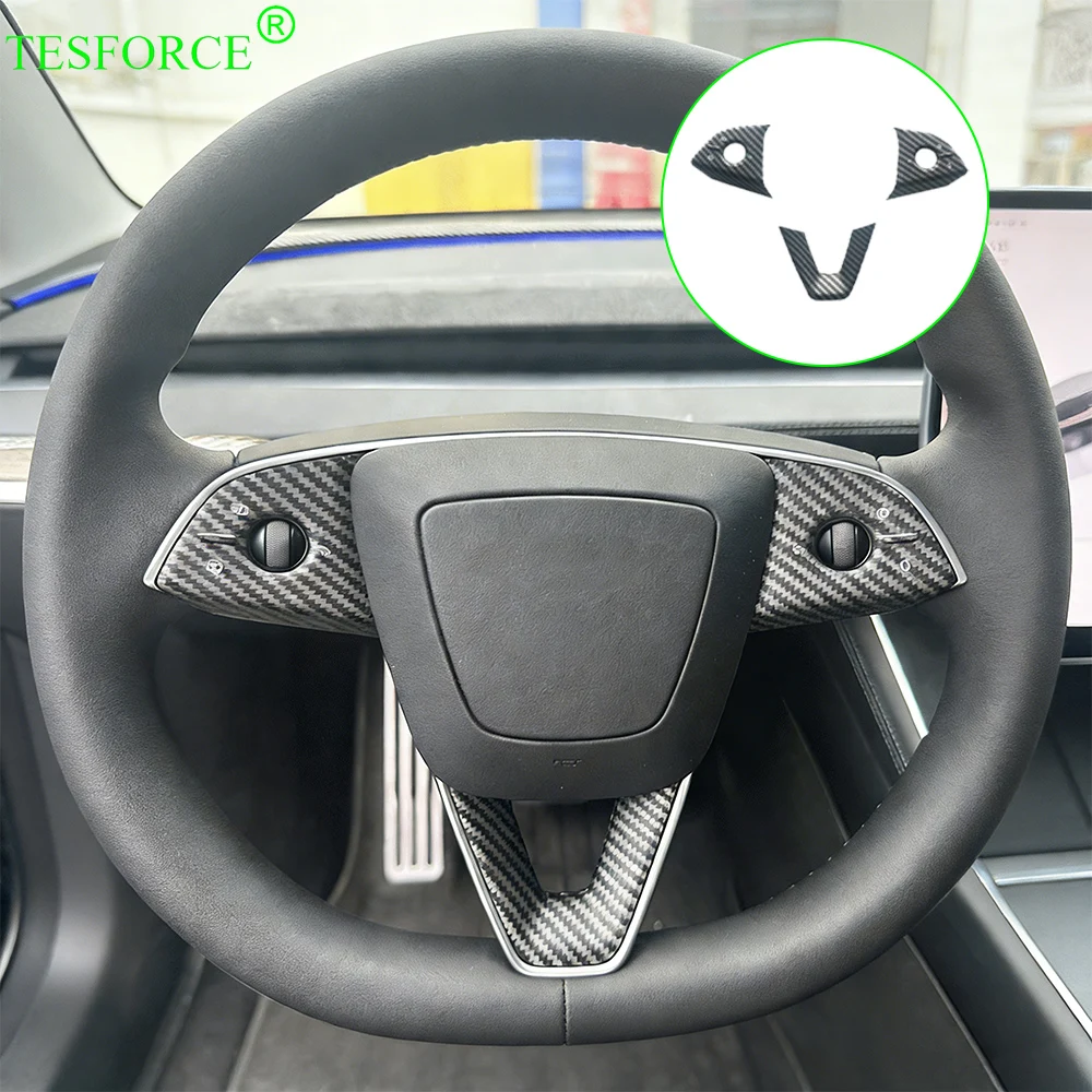 

For Tesla Model Y Juniper Steering Wheel Sticker Door Button Cover Stickers for Model 3 Highland Steering Wheel Patch Protective