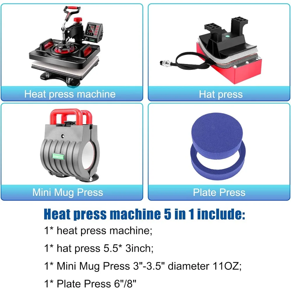 AKEYDIY Upgraded 5 in 1 Heat Press Machine Digital Combo Sublimation Heat Transfer Machine12