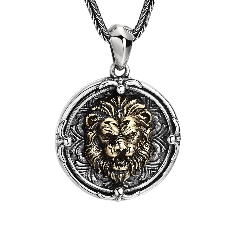 

925 Sterling Silver Lion Medallion Pendant Necklace - Vintage Antique Finish Unisex Jewelry Gift