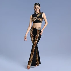 Vennystyle Latin dance dress for women Adult Professional dance training dress top leopard print patchwork pants dance dress