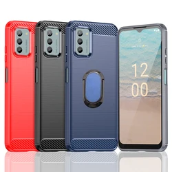 For Nokia G42 Phone Case Brushed Carbon Fiber Silicone Case For Nokia G 42 Shockproof Magnetic Ring Stand Holder Soft Back Cover