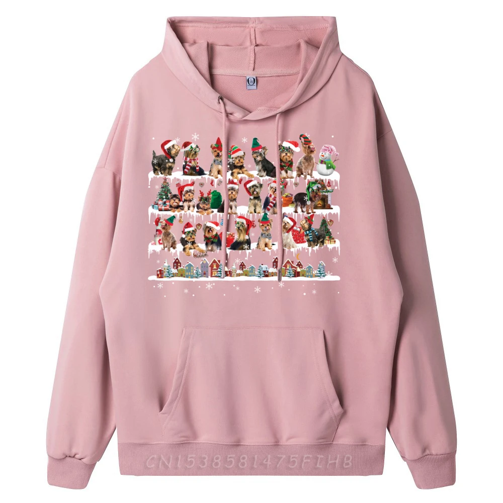 Yorkie Christmas Snow Layers Santa Dog Grey Hoodie Graphic Tee High Quality Mardi Gras Christmas Sweater