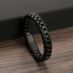 Jiayiqi-pulsera de cuero trenzado negro para hombre, joyería Punk, cierre magnético de acero inoxidable, brazaletes de moda, venta al por mayor, personalizado