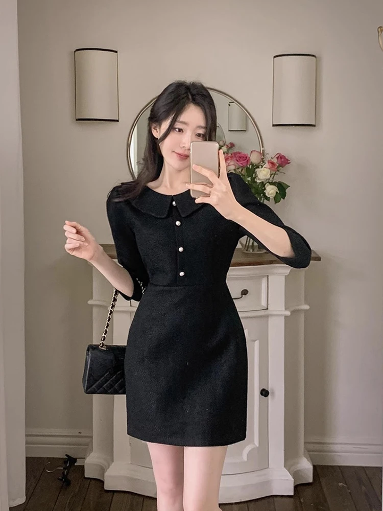 KUSAHIKI Korean Chic Spring Elegant Dress Women\'s Waist Slim A-line Wrapped Hip Mini Dresses 2024 Spring New Vestidos Femme