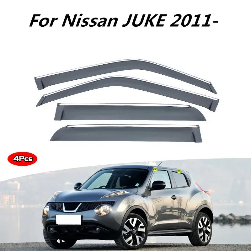 

For Nissan JUKE 2011- Window Rain Guards Outer Accessories Trim Chrome Weathershields Wind Rain Guard Deflectors Ventvisor