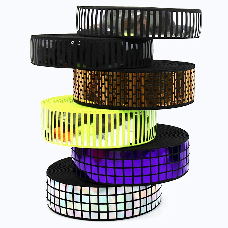 

2/5Yards 15-50mm Sequins Elastic Band Belt Waistband Reflective Rubber Bands Pants Decorative Ribbon Garment Sewing Accessories