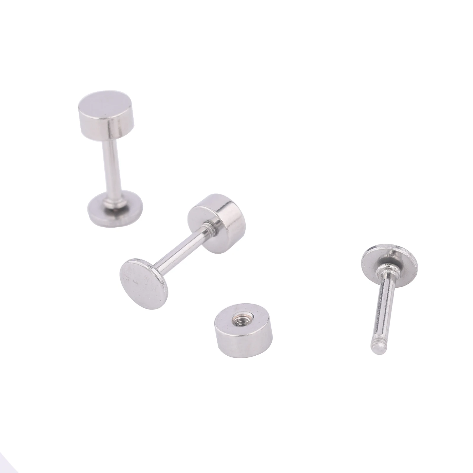20pcs Stainless Steel 4mm Disc Pad Bezel Earring Post Studs With Screw Backs Diy Jewelry Making Accessories