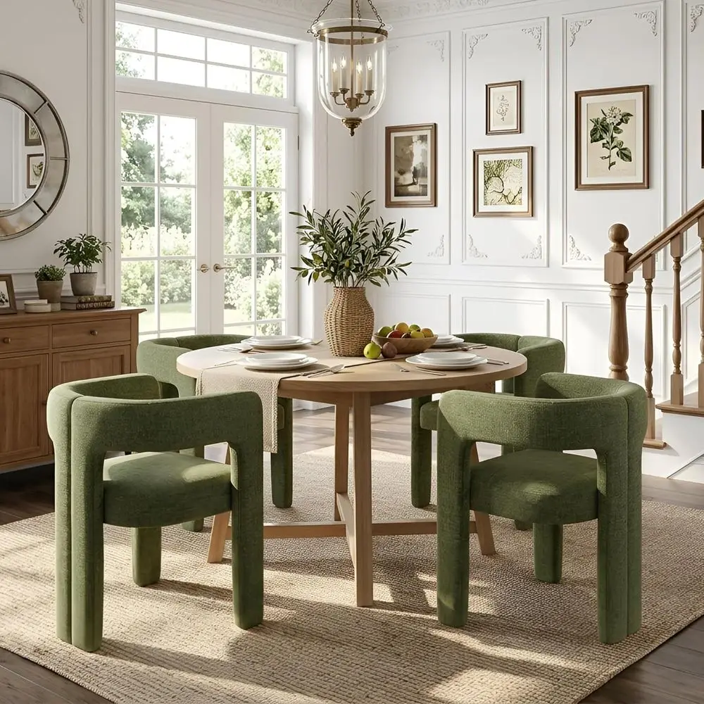 

Chenille Upholstered Barrel Back Dining Chairs Set of 4, Comfortable Accent Armchairs for Kitchen, Living Room, or Bedroom