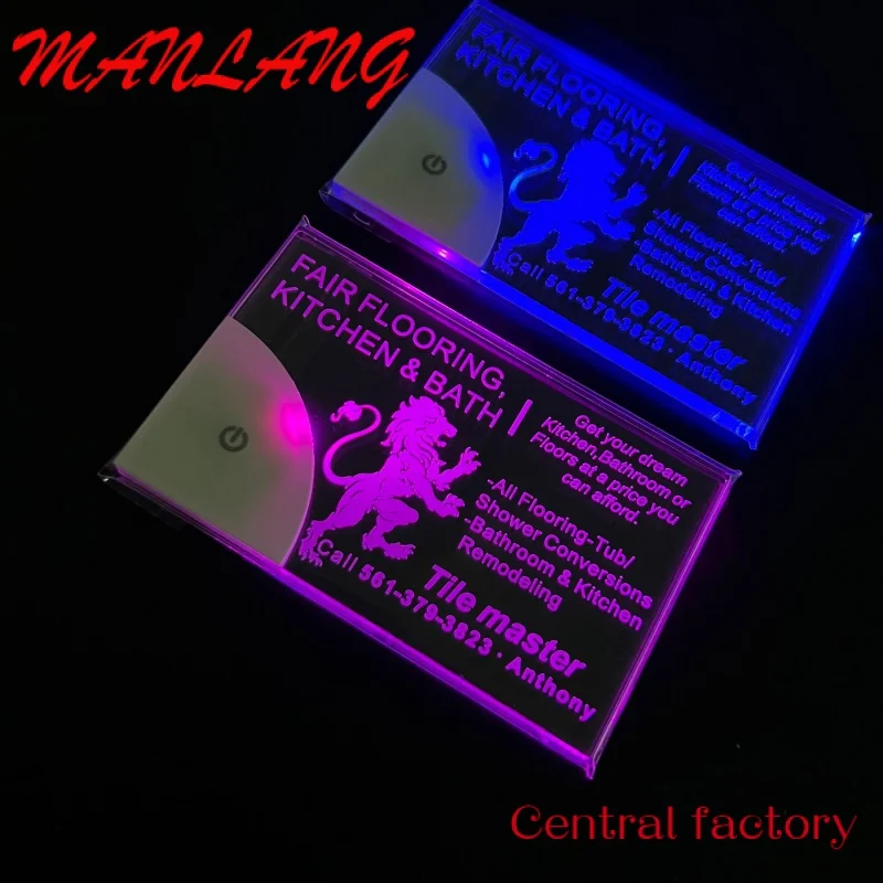 Custom  factory Luxury color LED Acrylic Custom brand Design Printing Engrave Unique Light up Business Card