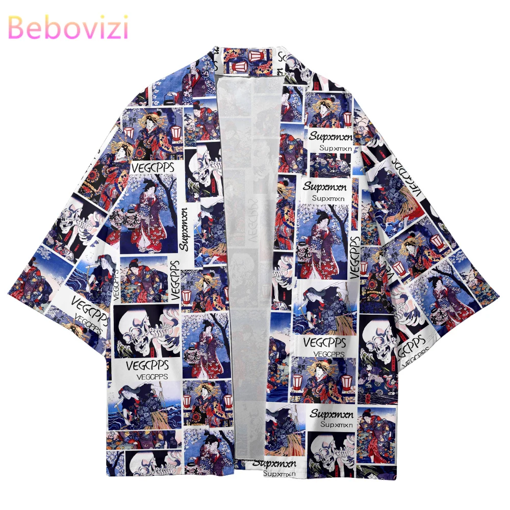 Estampa tradicional ukiyo-e Haori Asian Clothing for Women and Men, Fashion Cardigan, Kimono Shirts, Yukata, Plus Size, 6XL, 5XL, 4XL