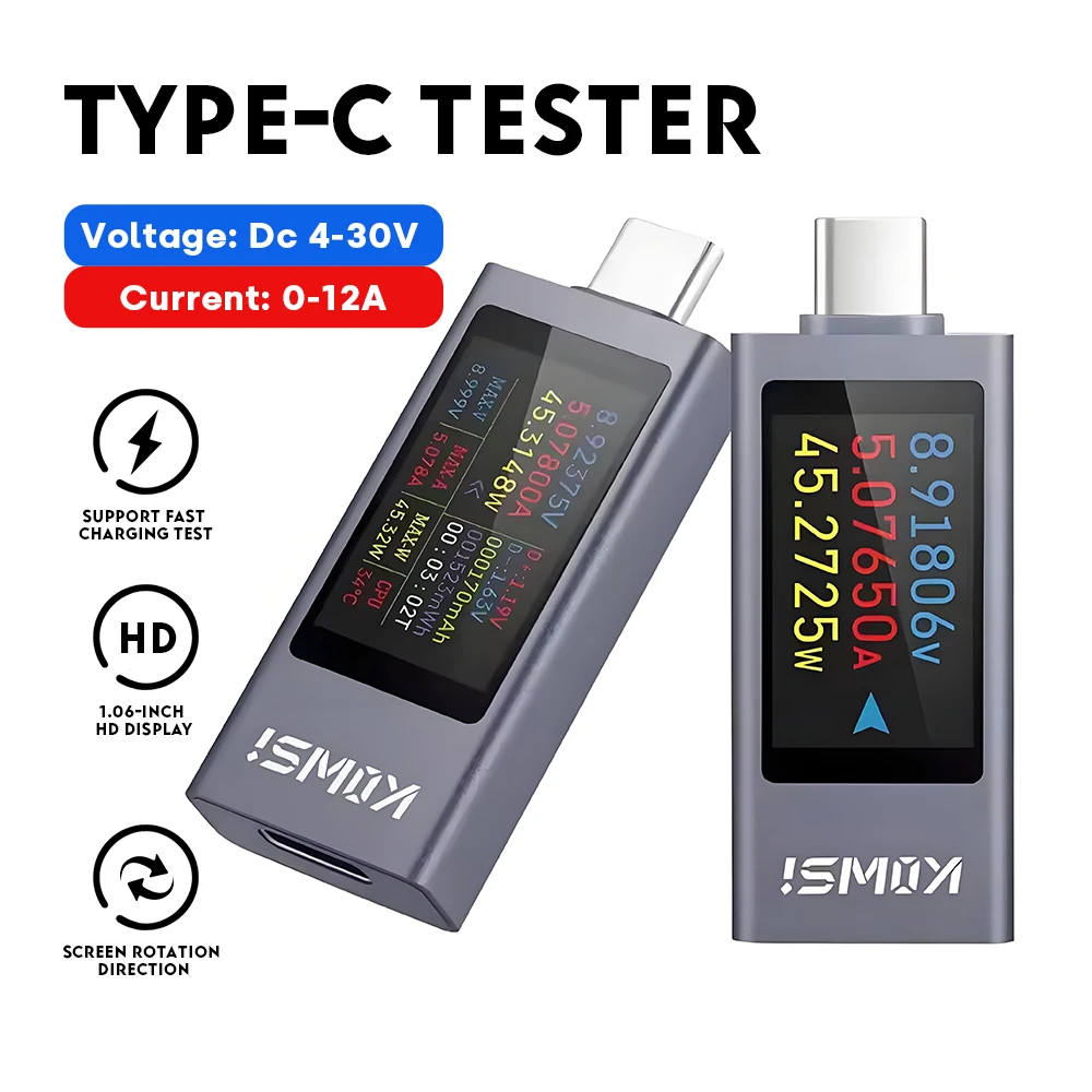 KWS-2303C Multi-function Digital Display DC Voltage Ammeter Power Meter Type-c Cell Phone Charging Tester DC 4-30V 0-12A