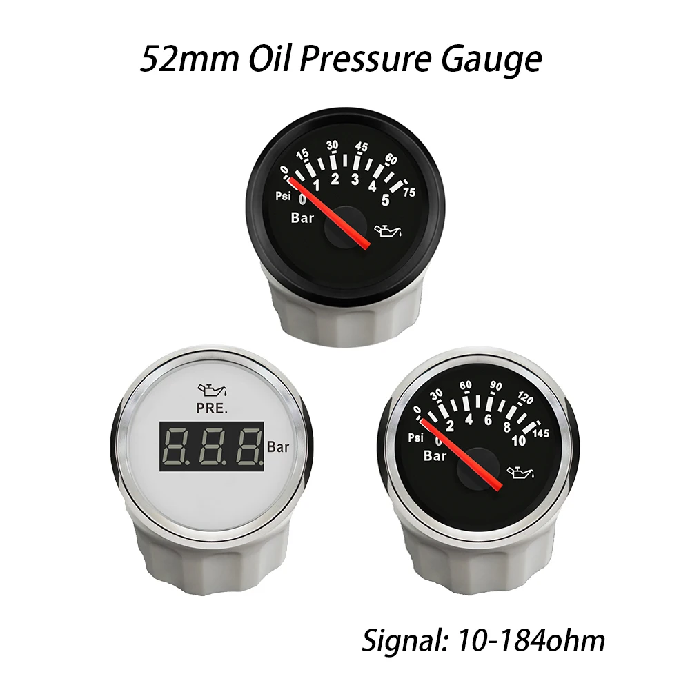 Popular Waterproof 52mm Oil Pressure Gauge 0-5Bar 0-10Bar Signal with Red Backlight for Car Motorcycle Boat Universal 9-32V