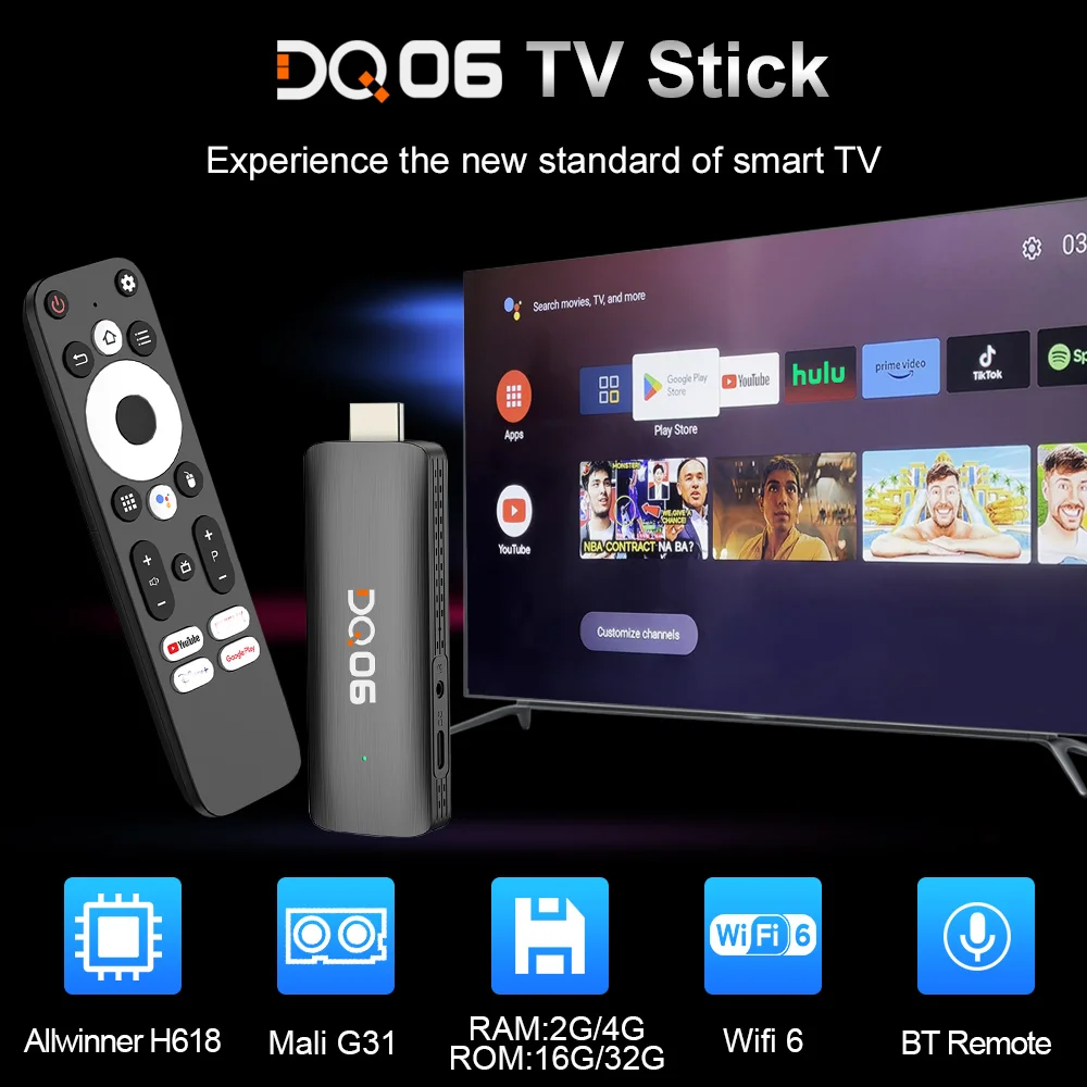 DQ06 ATV Mini TV Stick Android12 Allwinner H618 Quad Core Cortex A53 Support 8K Video 4K Wifi6 BT Voice Remote kotak TV pintar