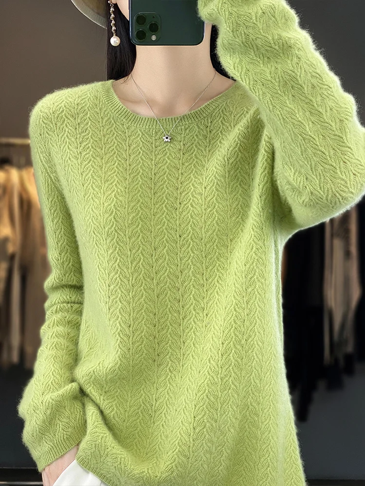 Aliselect Fashion 100% Merino Wool Women Sweater O-Neck Traf Jerseys Long Sleeve Pullover Spring Autumn Winter Jumper Knitwear