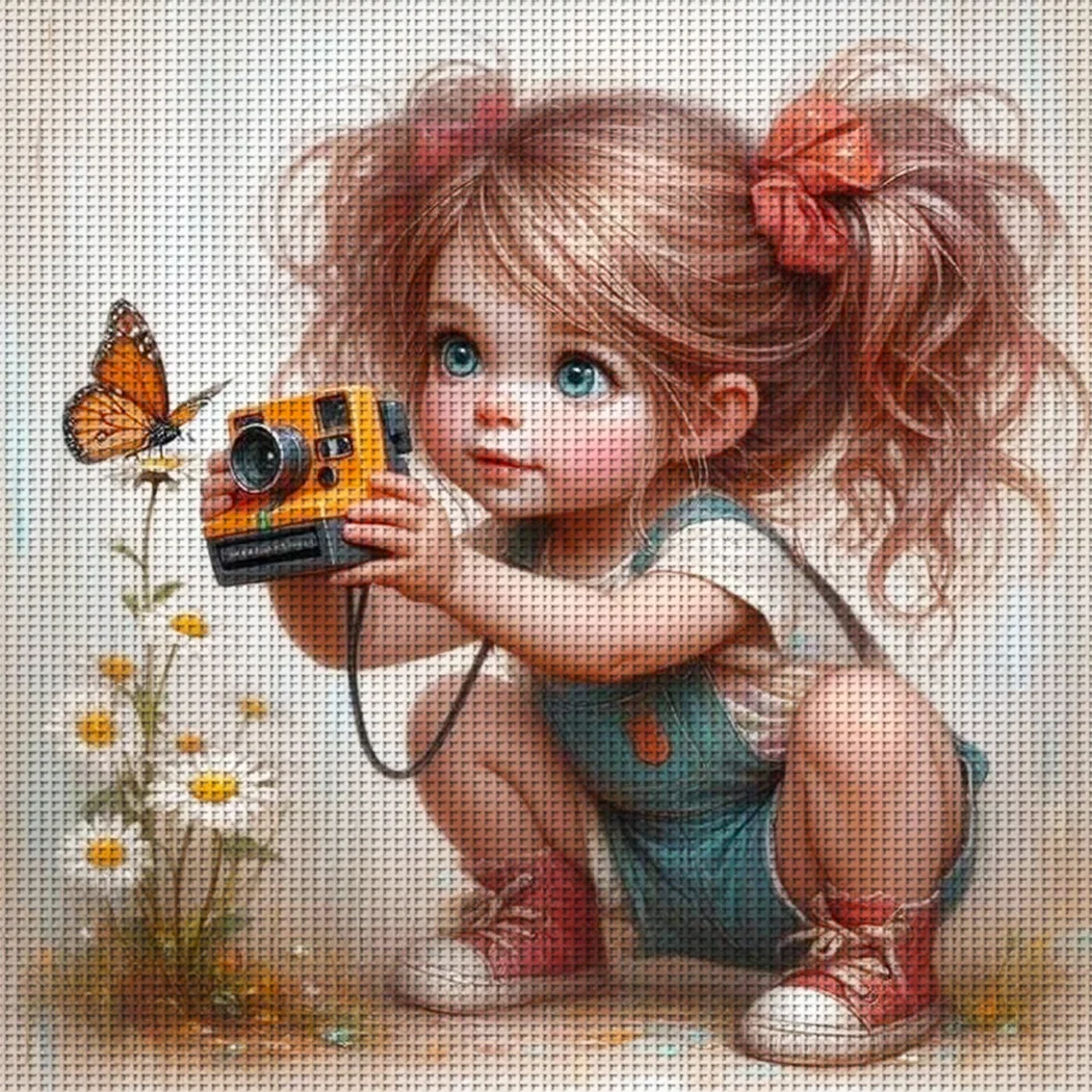 

Набор для вышивания крестиком 36x36 см (14,1x14,1 дюйма), 11CT, с принтом, «Милая девочка с фотоаппаратом», для начинающих взрослых, 1 шт.