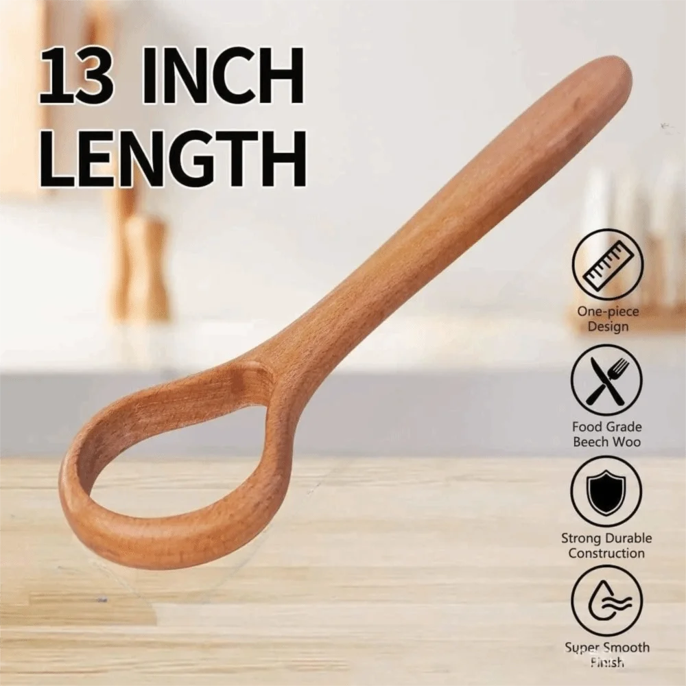 13inch Size Wooden Dough Whisk Comfortable Grip Long Handle Bread Dough Mixer Easy To Clean Multi-Purpose Manual Stirring Rod