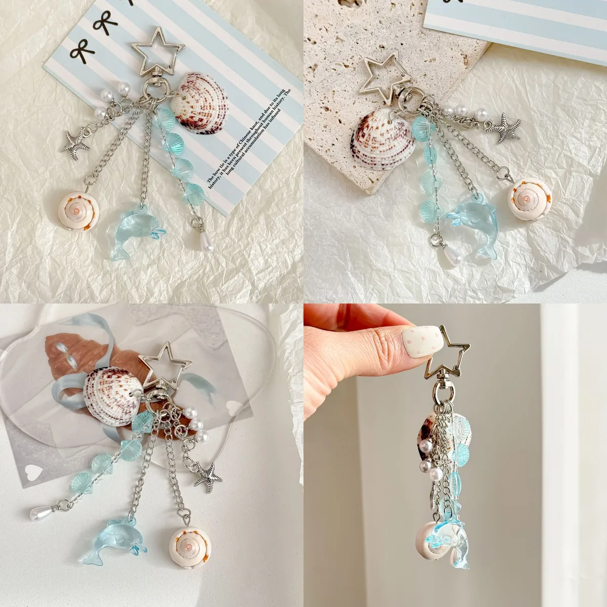 Handmade Seashell Keychain for CCD Camera – Natural Ocean Shell Bead Charm, Versatile Backpack Pendant, Boho Jewelry
