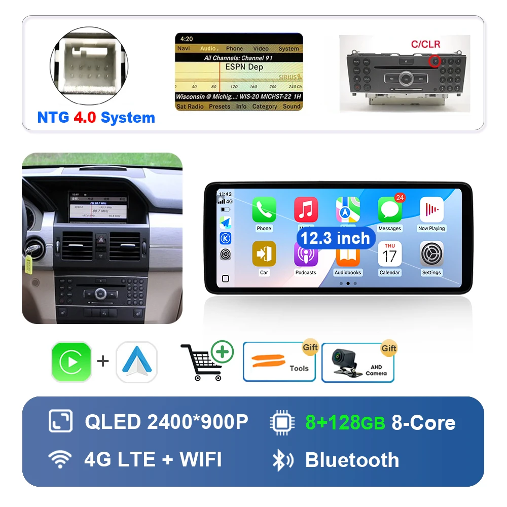 Android 14 10,33 "/12,3" für Mercedes Benz GLK X204 2008 - 2013 Drahtlose Carplay Auto Radio Video Multimedia Player GPS 4G WiFi