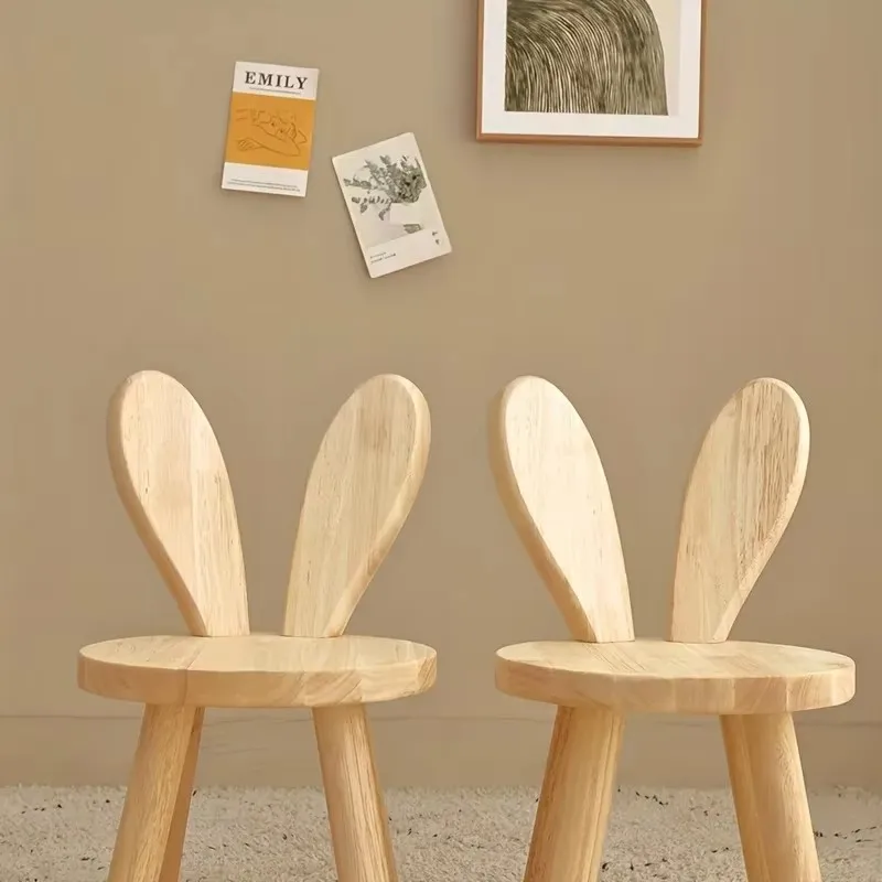 1pcs Creative Small Board Stool, Cute Rabbit Ears Solid Wood Small Stool, Decorative Stool children chair