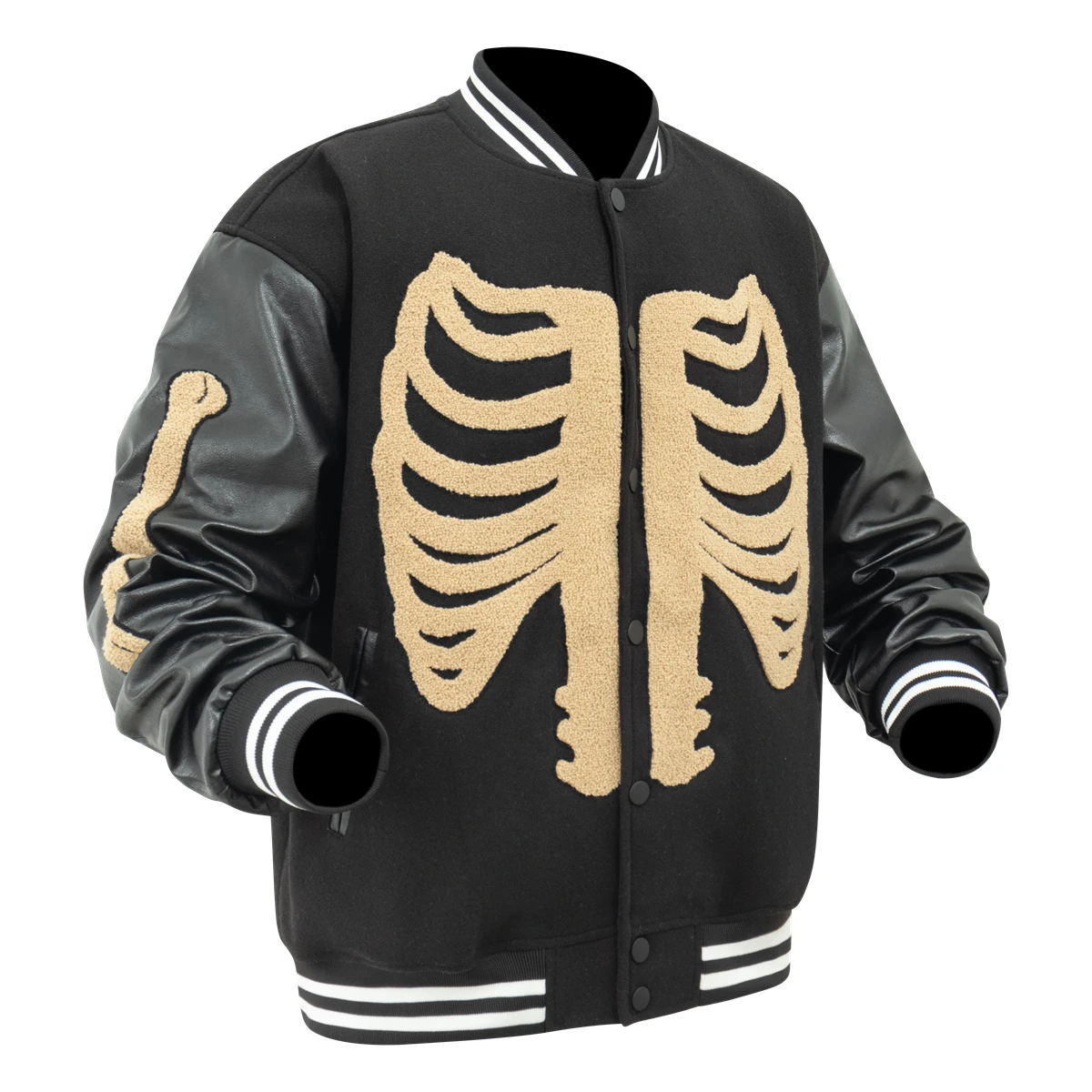 

Men's Bomber Jacket Faux Leather Sleeve Vintage Jacket Skull Embroidery Coats Halloween Costumes Windbreaker Baseball Outerwear