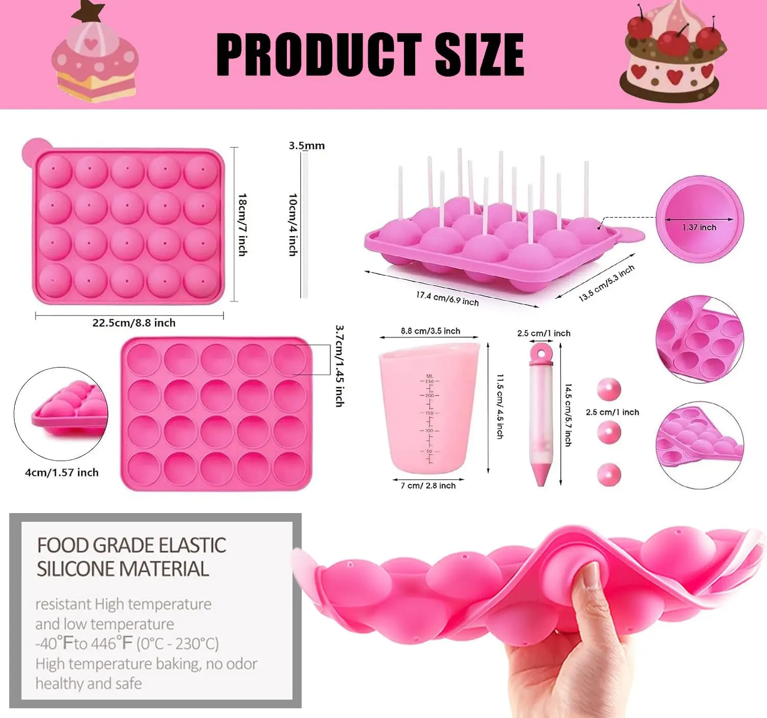 طقم صانعة الكيك مكون من 539 قطعة - قوالب مصاصة من السيليكون لمستلزمات الخبز مع حامل عرض ثلاثي الطبقات |   وعاء ذوبان حلوى الشوكولاتة