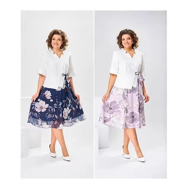 Spring Summer V Neck Printed Dress Dresses Floral Midi Dresses Unique Print Tee Shirt Blouse Top