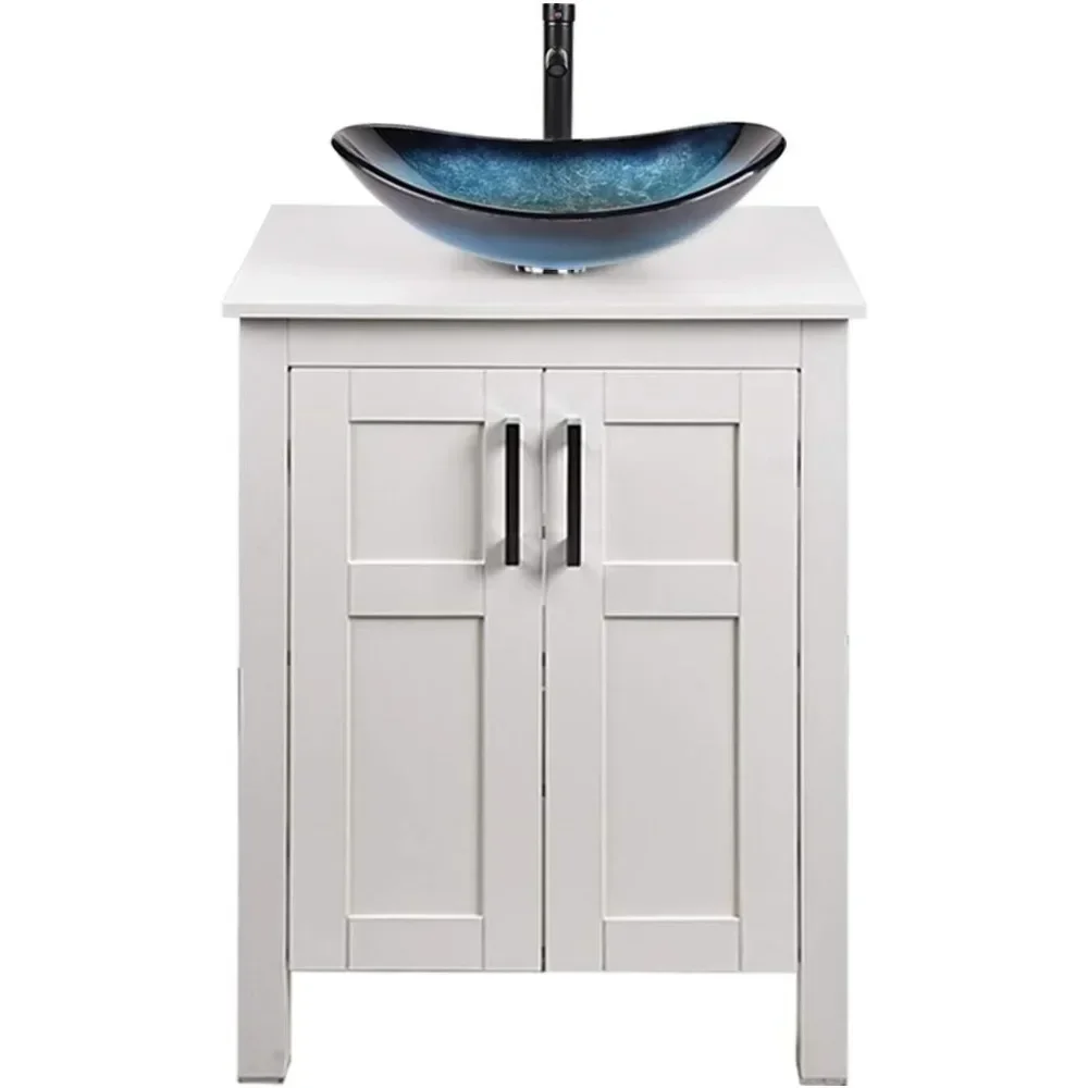 

24" Bathroom Wood Vanity Cabinet Storage Counter-top Vessel Sink Pop Up Combo, Bathroom Cabinets with CLASSIC DESIGN