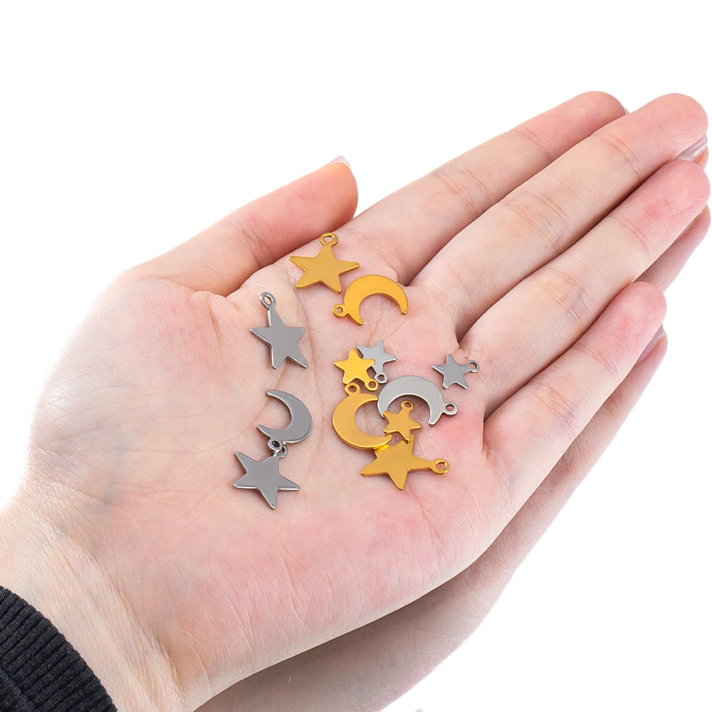 20pcs Stainless Steel Flat Star Moon Necklace Pendant for DIY Bracelet Necklace Earrings Jewelry Making Accessories - view 5