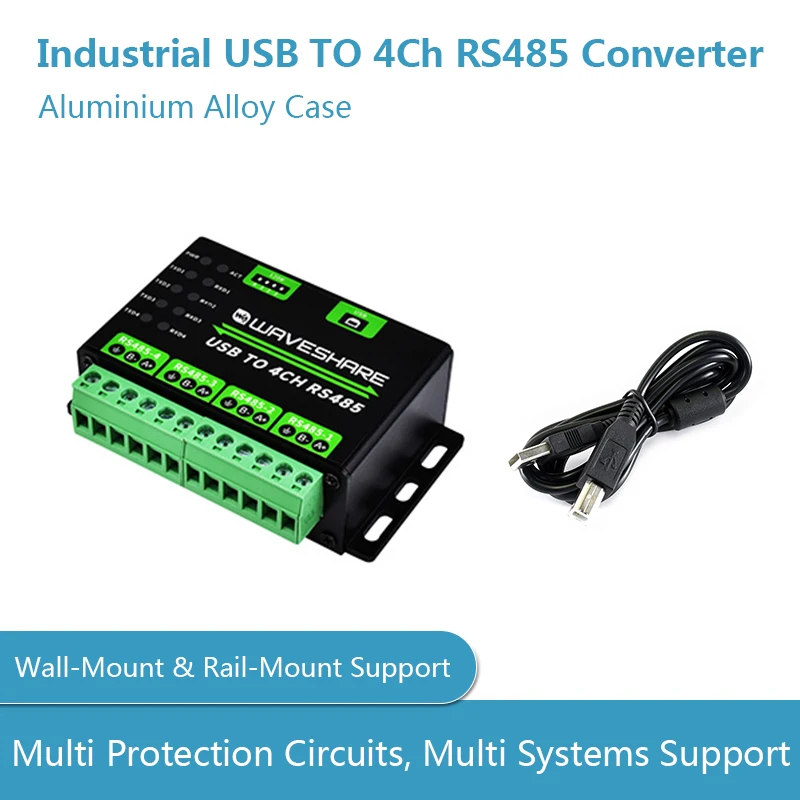 Industrial USB TO 4Ch RS485 Converter, Multi Protection Circuits, Multi Systems Support, Aluminium Alloy Case