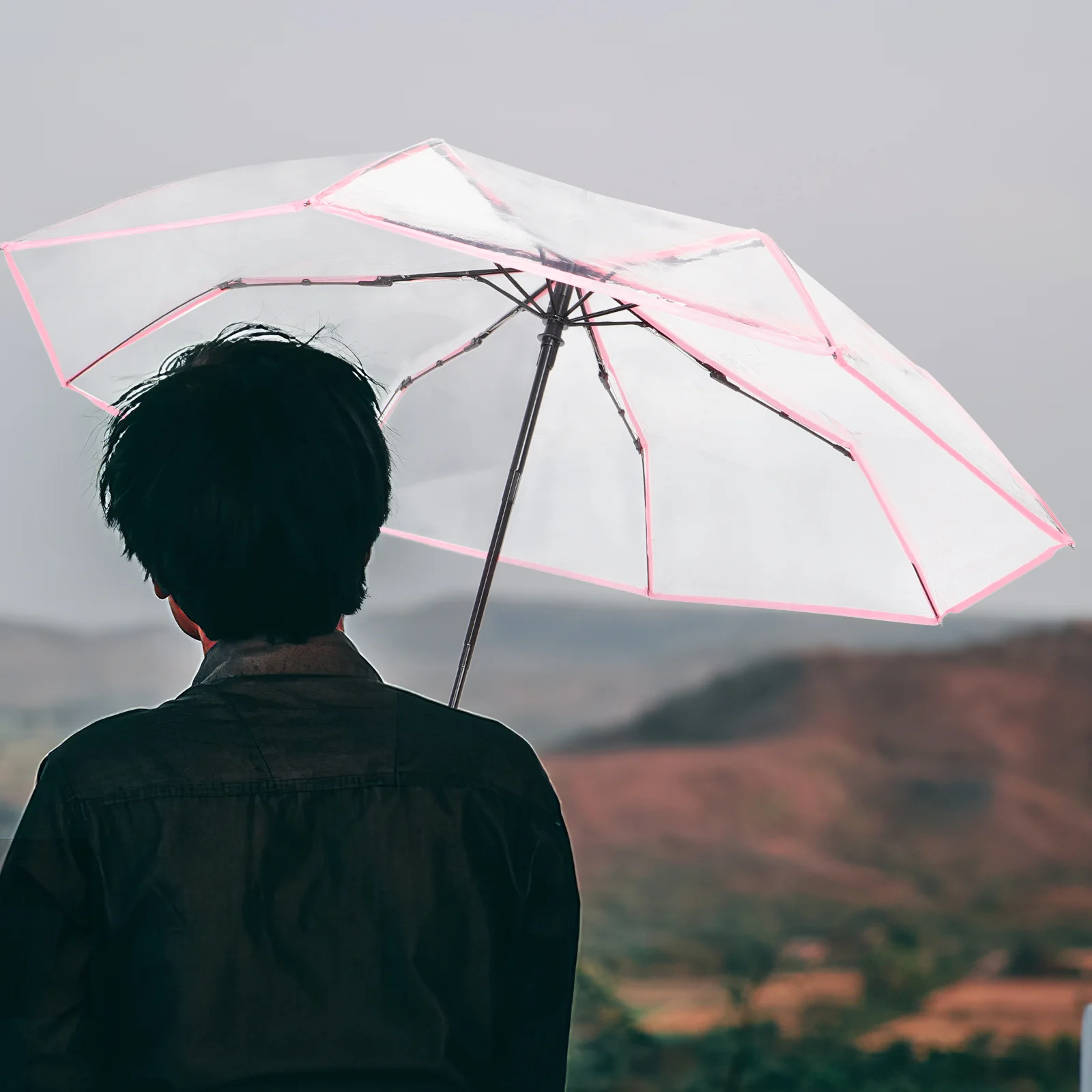 

Transparent Three Fold Umbrella Compact Automatic Open Close Rain Resistant Lightweight Portable Folding Umbrella for Travel