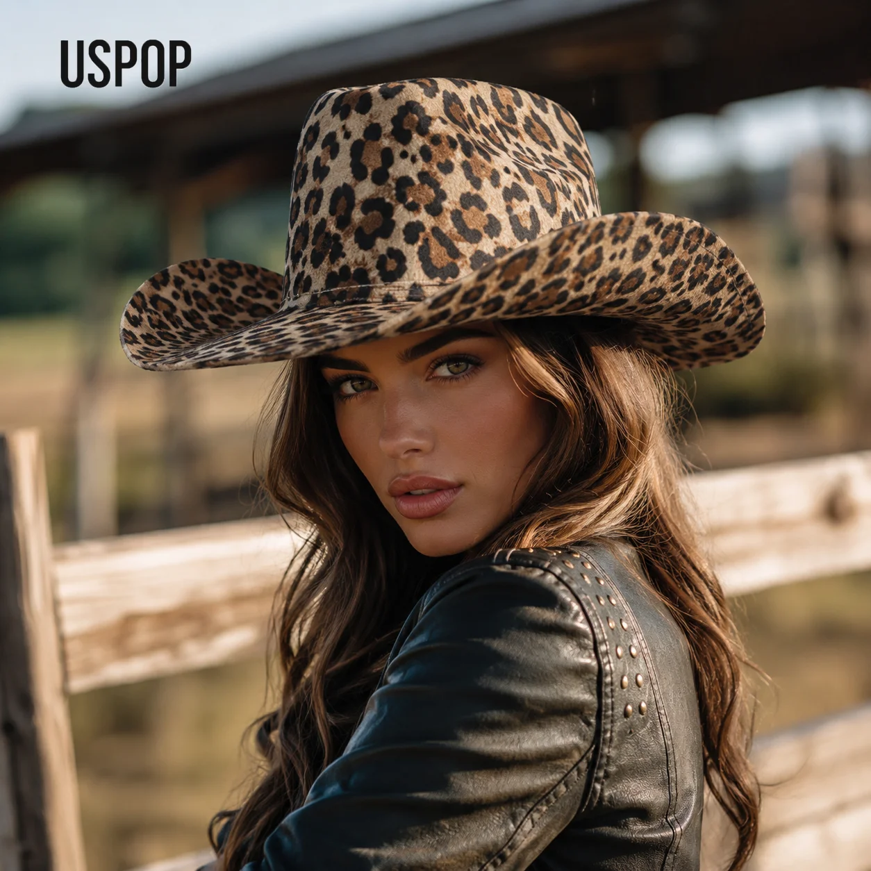 USPOP Women's 100% Wool Western Cowboy Hat Leopard Print Wide Brim Cowgirl Hat for Rodeo Festival Travel