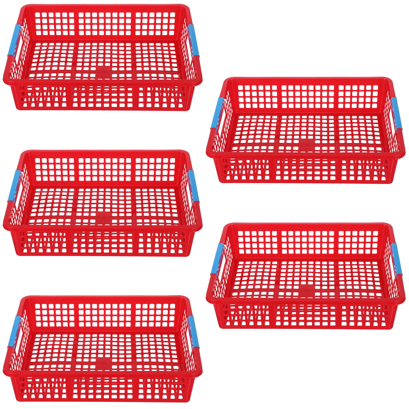 

5Pcs Red Plastic Storage Basket Stackable Multi-Function Bin for Desktop Organizing A4 Documents Kitchen Snack Fruit Storage