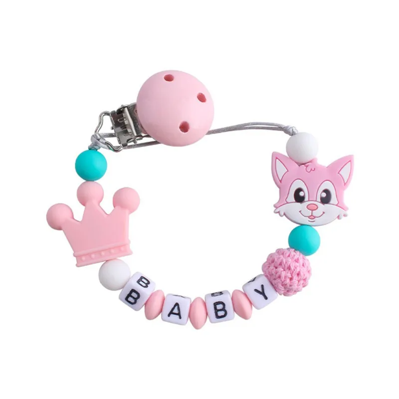 

Custom BPA Free Silicone Cartoon DummyDIY Silicone Baby Pacifier Clip Personalised Name Fox Pacifier Chain Teething