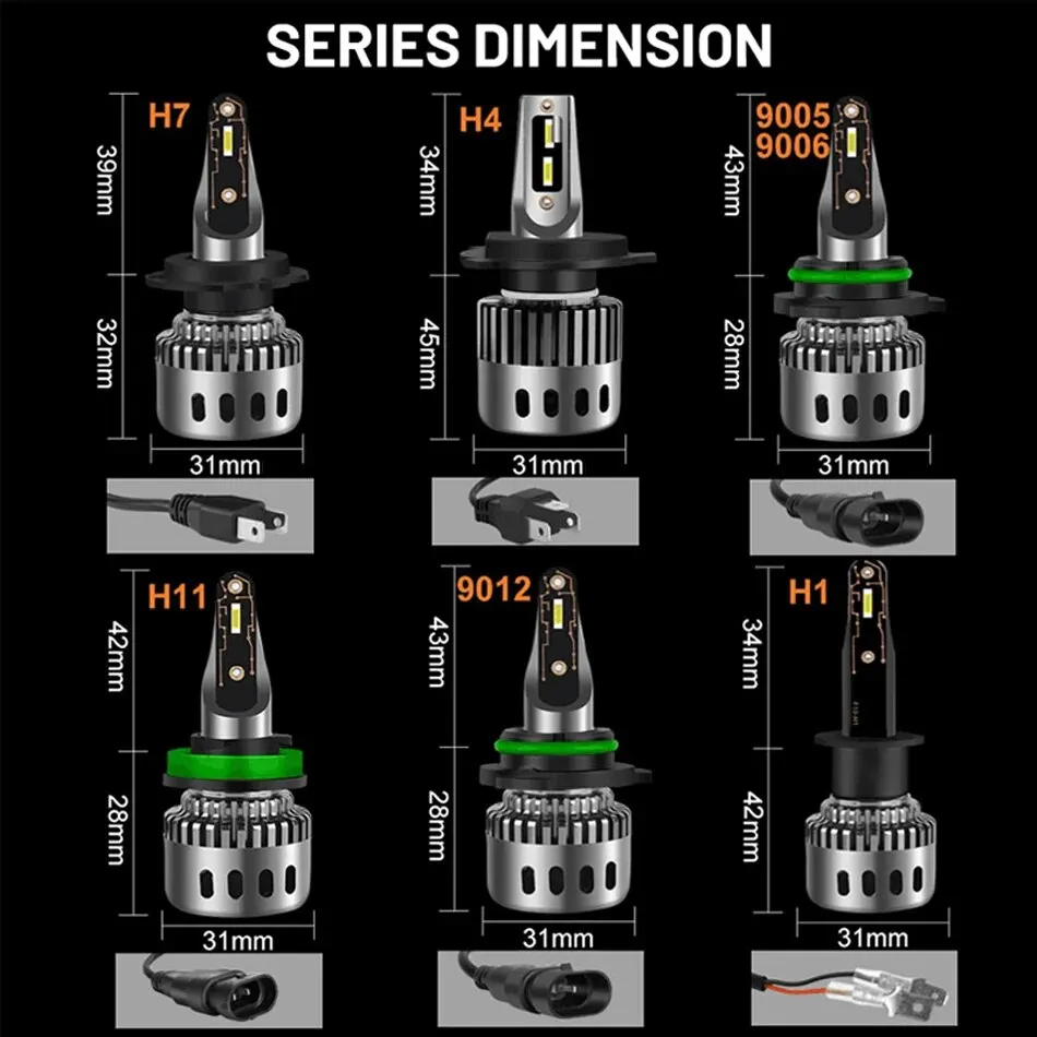 H7 led farol 6000k h1 h4 h8 h11 lâmpadas led luz de nevoeiro 9012 hir2 9005 hb3 9006 hb4 lâmpadas automáticas 25000lm 120w turbo mini