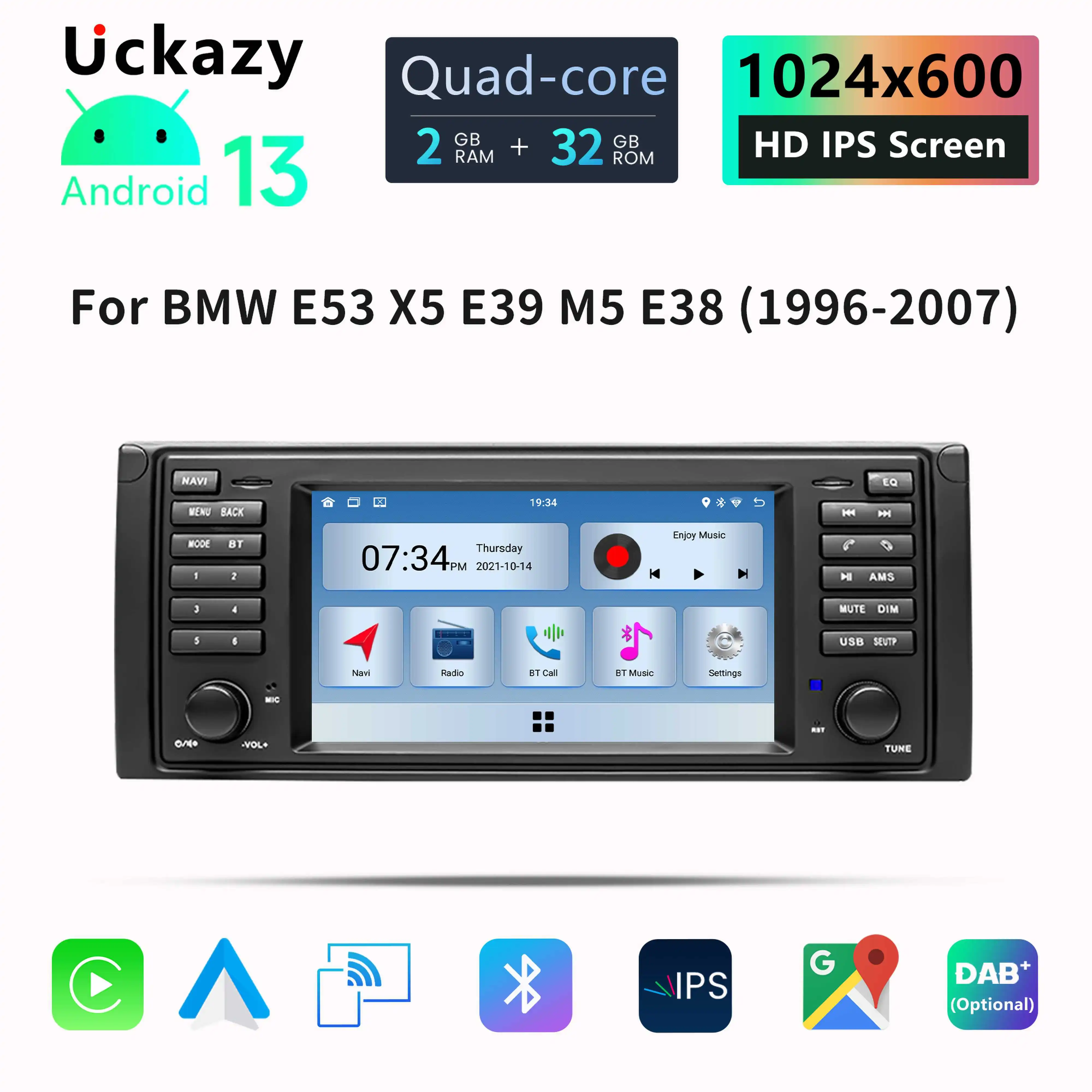 Uckazy 8Core AutoRadio 2 din Android 13 Car Multimedia Player For BMW X5 11 E53 E39 M5 1996-2003 Stereo GPS Navigation Audio 4GB