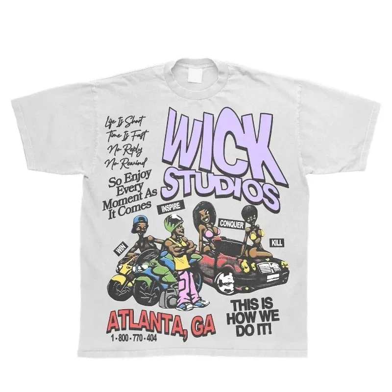 الصيف الأمريكية الشارع أنيمي رسالة مطبوعة تي شيرتات قصيرة الاكمام للرجال النساء Y2k Harajuku موضة زوجين عادية فضفاض المحملة القمم