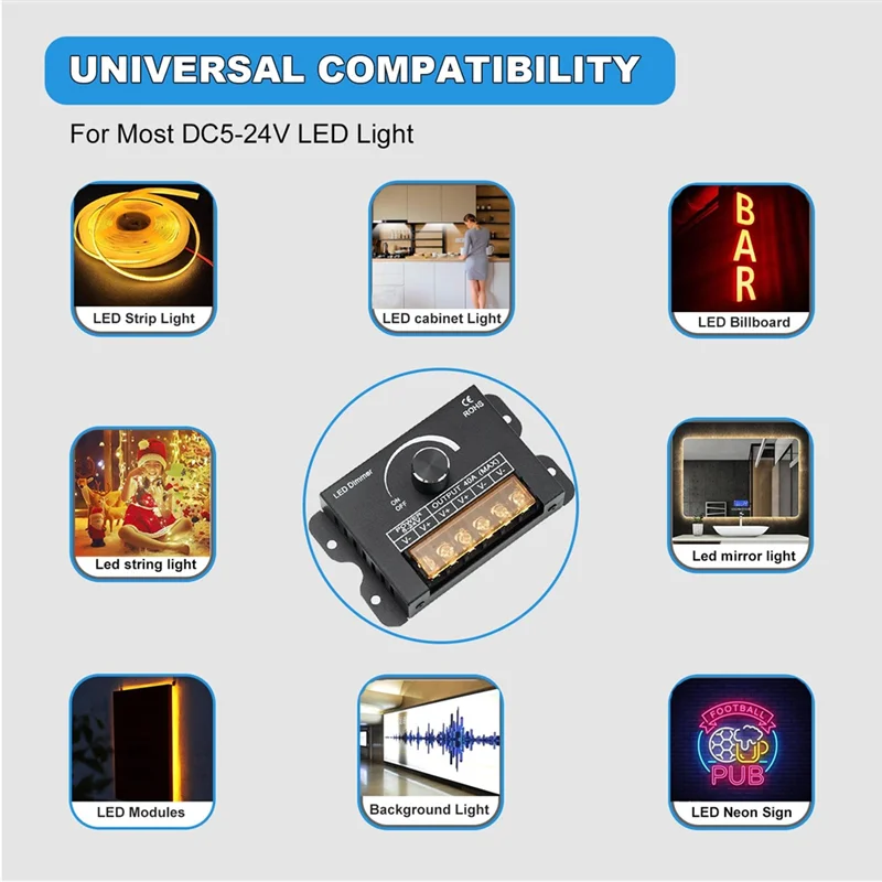 Светодиодный диммер 12 В с радиочастотным пультом дистанционного управления и функцией таймера, 5-24 В постоянного тока, 40 А, алюминиевый корпус, ШИМ-контроллер затемнения