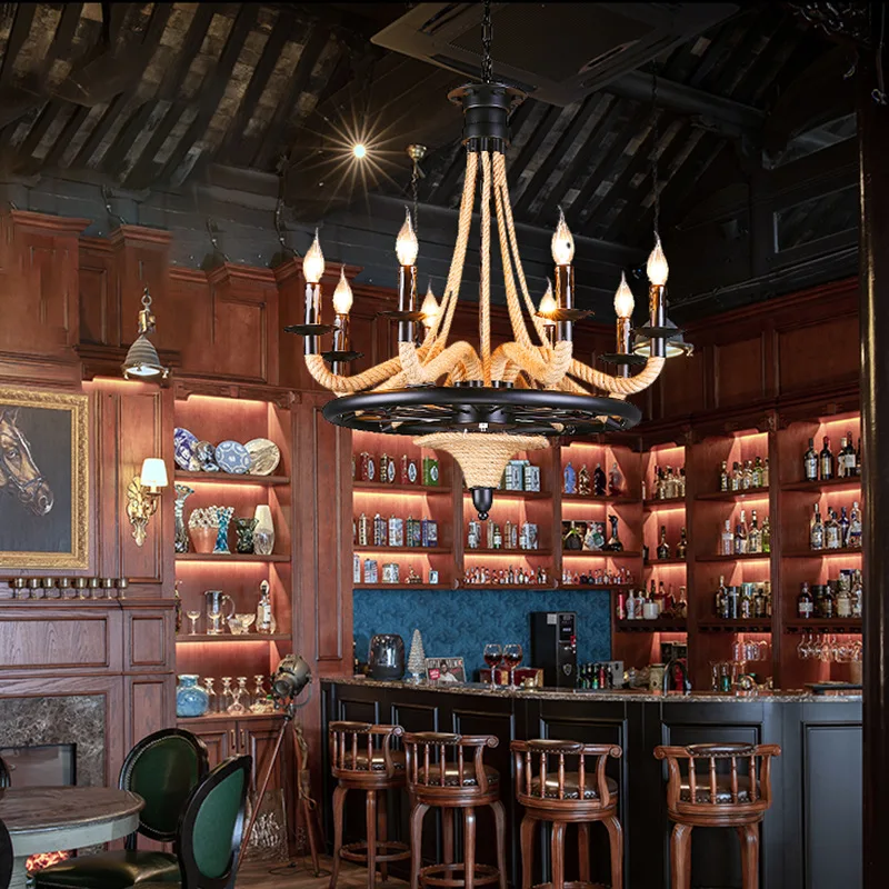 

Подвесной светильник из американского конопляного каната для гостиной, столовой, бара, кафе, кухни, винтажная люстра в индустриальном стиле, светильник-подвеска