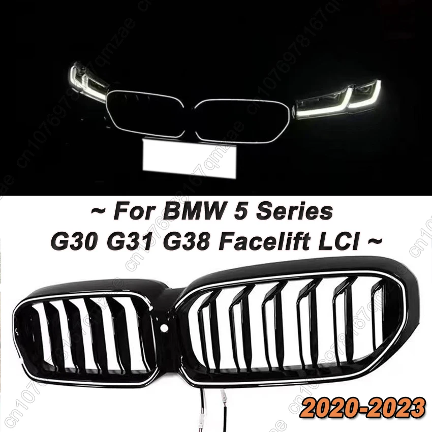 Front Bumper Kidney Double Line LED Light Grill Car Accessories For BMW 5 Series G30 G31 G38 Facelift LCI 2020-2023 100%New